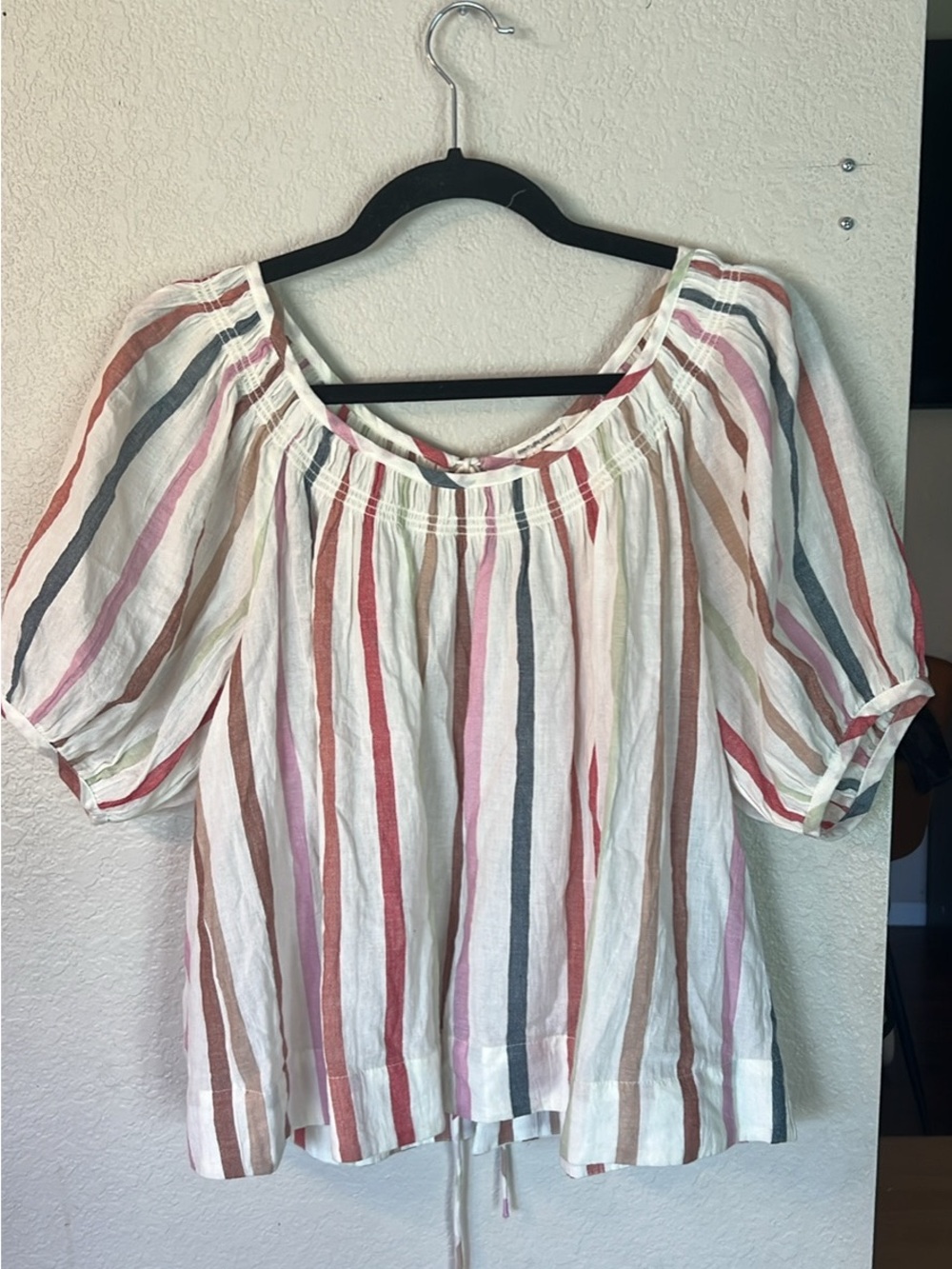 MOTHER White Multi-Stripe Peasant Tunic